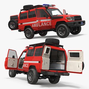 Emergency Ambulance Off Road Vehicle Red Rigged