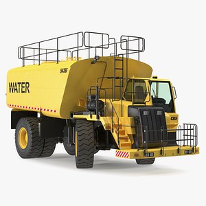 Yellow Construction Water Truck Rigged 3D model