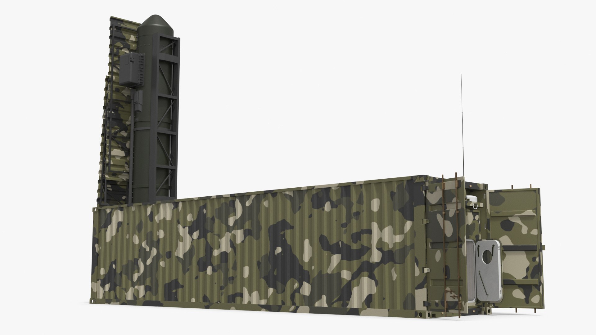 40ft Camouflaged Container with Ballistic Missile Launcher 3D model preview