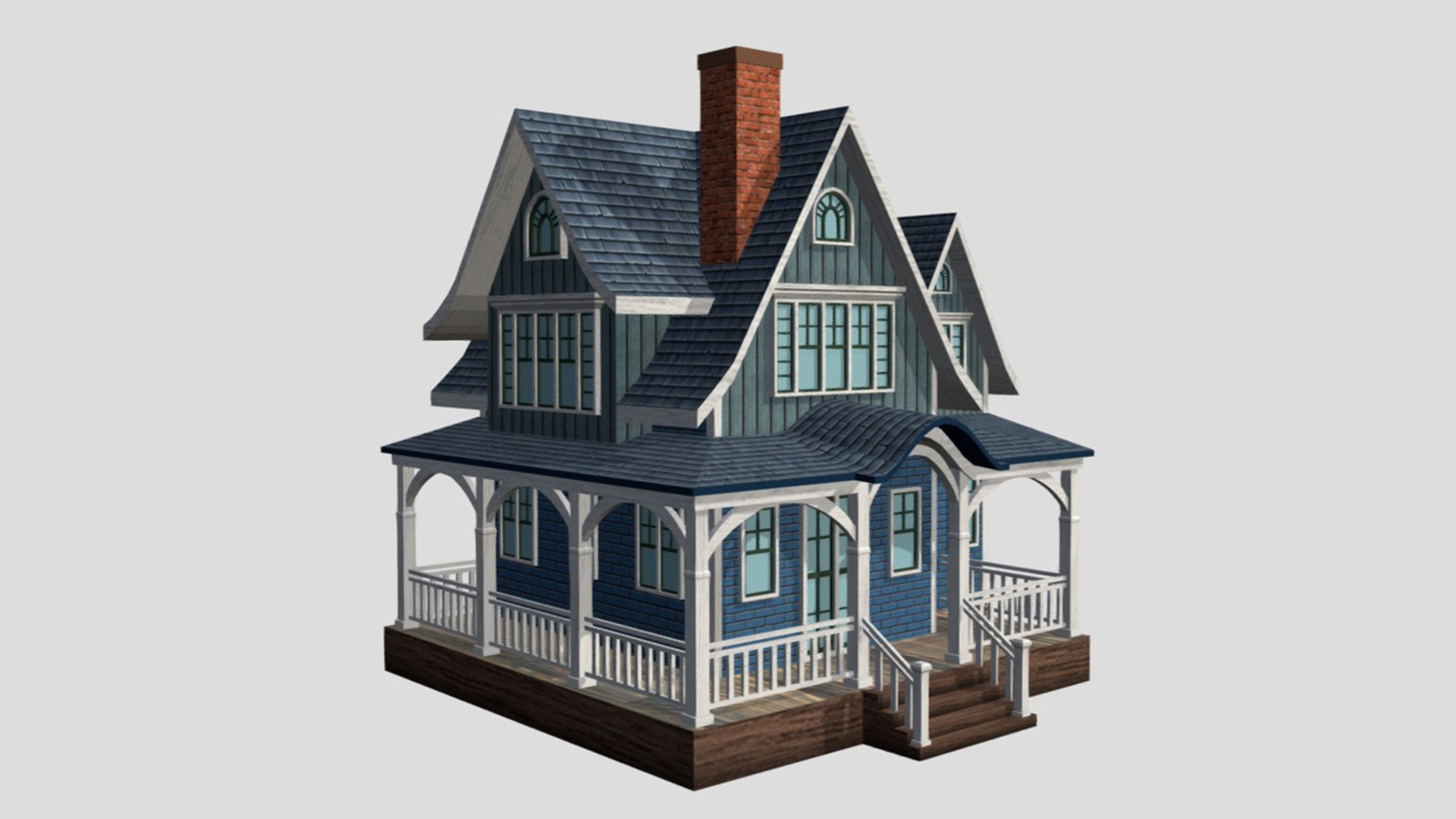 3D American Style Cottage - Town House Model - TurboSquid 2180303