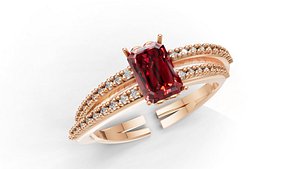 3D emerald cut diamond ring 1