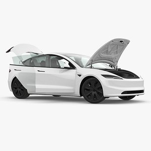 3D Tesla Model 3 2024 White Lights On Rigged model