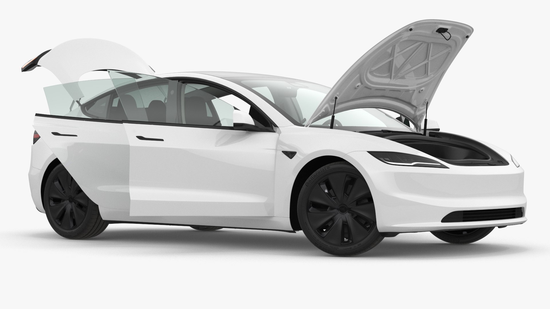 Tesla Model 3 2024 White Lights On Rigged 3D model preview