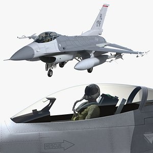 3D model Fighter F-16 with Pilot and Missile Launcher LAU-129 Rigged for Cinema 4D