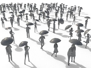 3D model people umbrella crowd