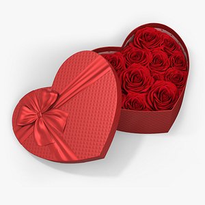 Open Heart Floral Box with Red Roses 3D model
