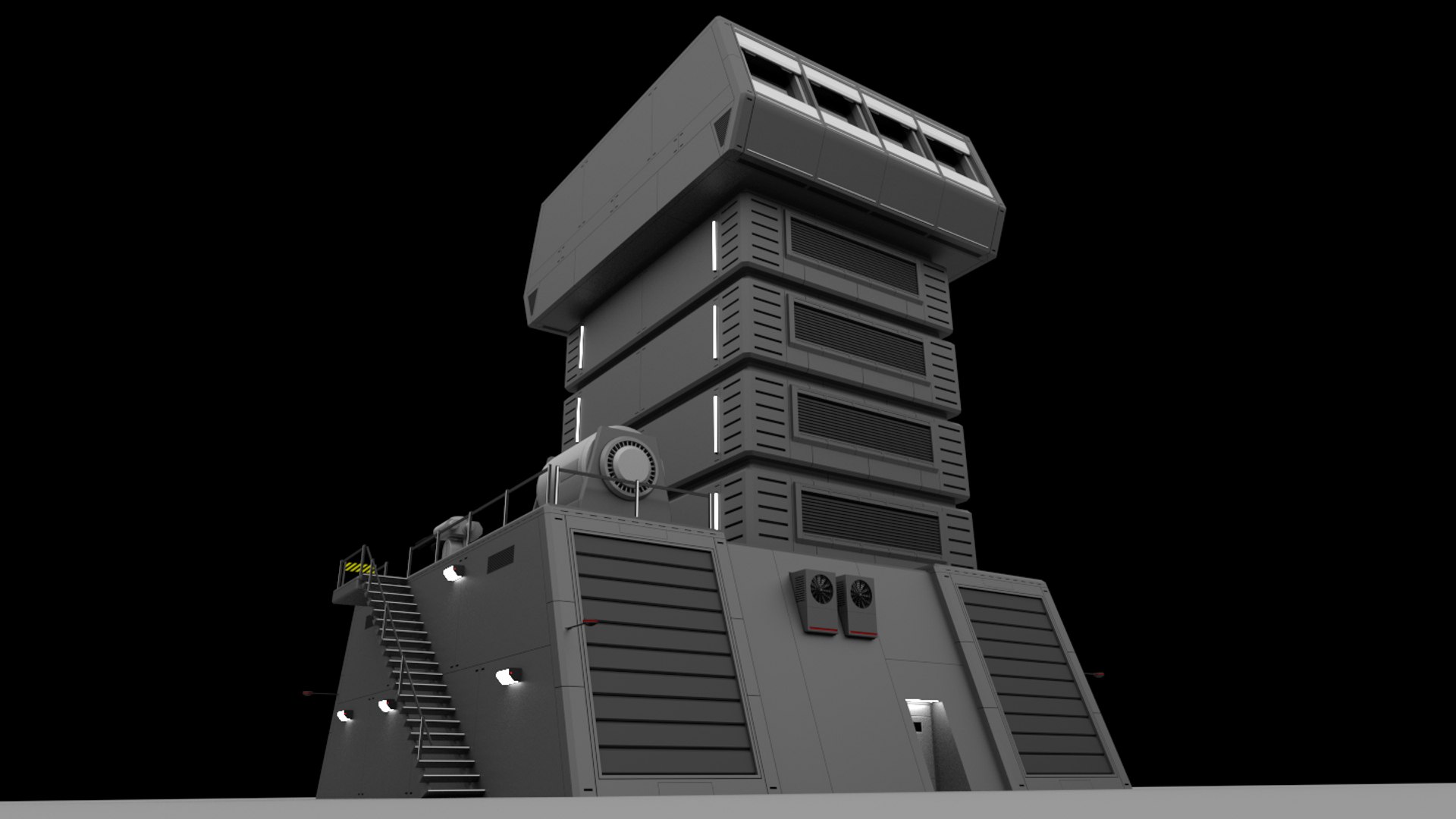 obj futuristic military defense tower building