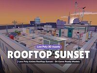 Low Poly Anime Rooftop Sunset - 54 Game Ready Models