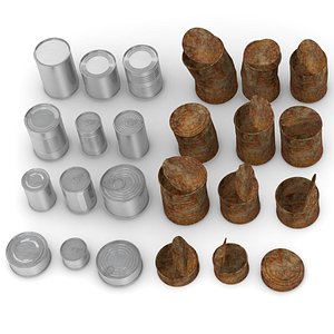 3d cans old rusty