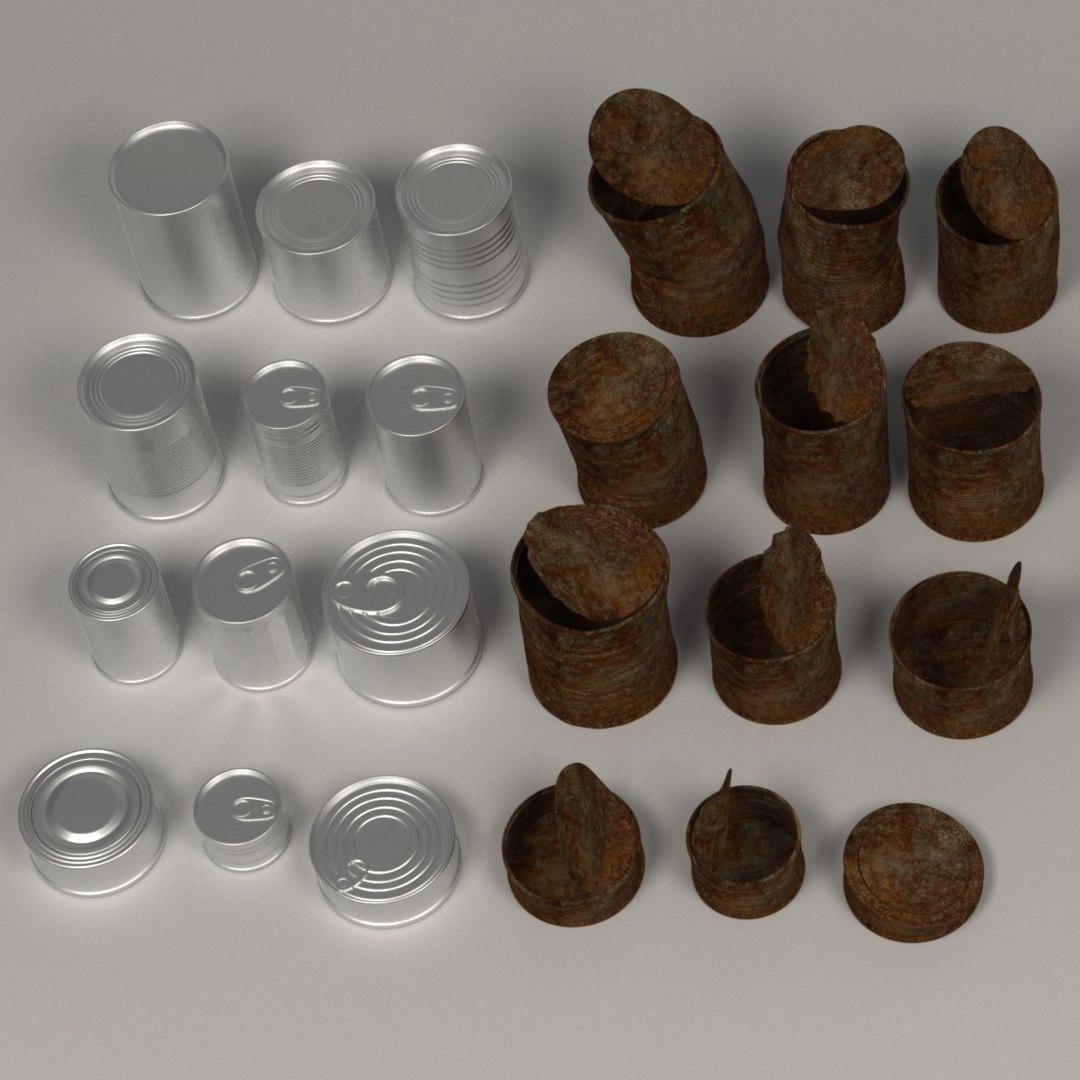 3d cans old rusty