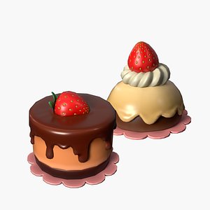 3D stylized strawberry cake model