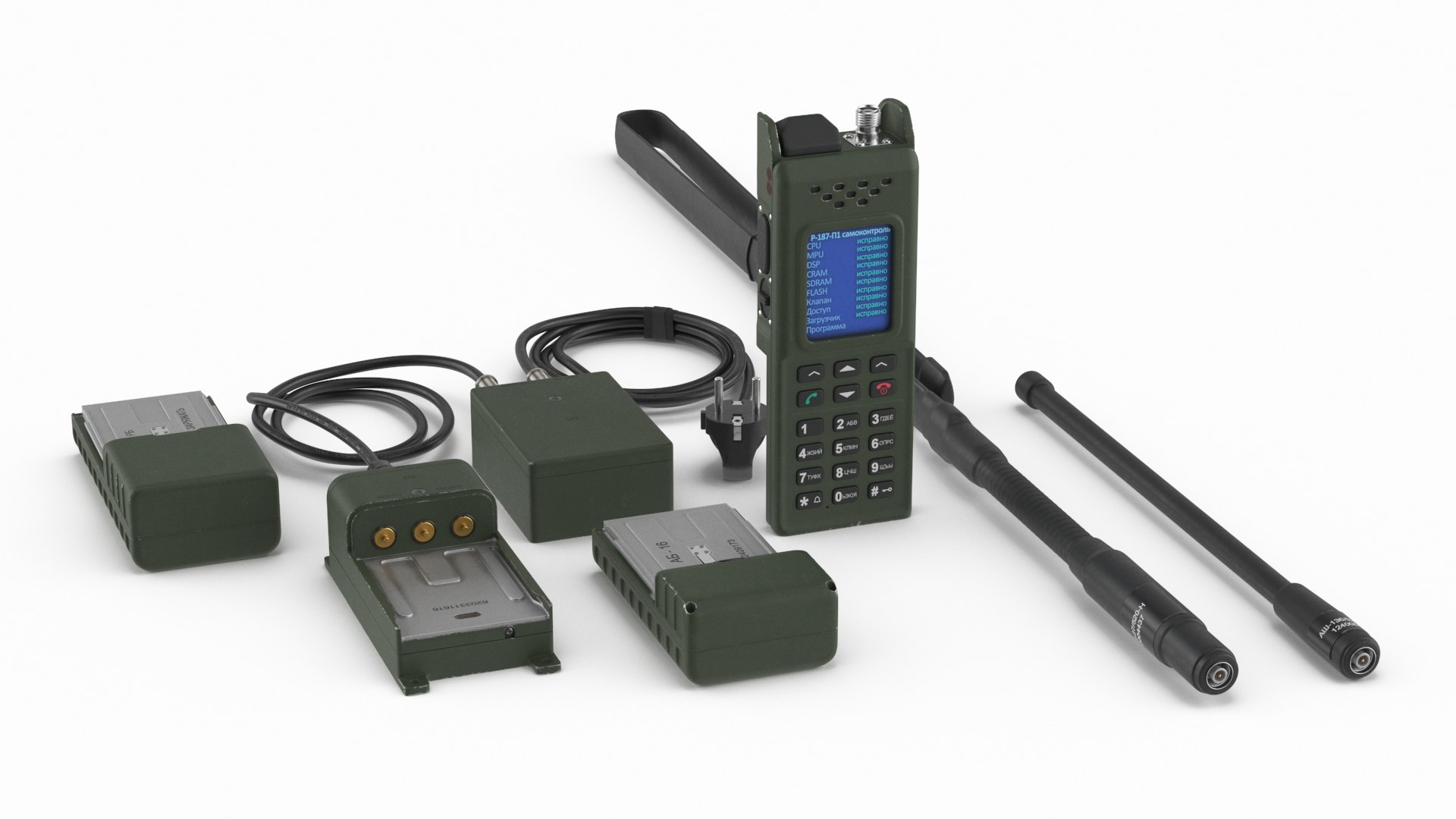 Azart R-187-P-1 Tactical Radio Set Green 3D model preview
