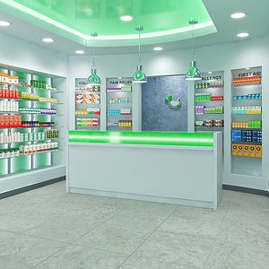 Pharmacy Store Green Interior with Filling