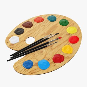 Art palette with paints and brushes