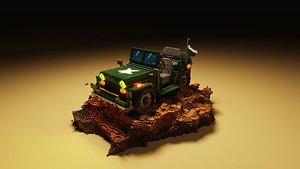 3D Jeep in mud voxel art model