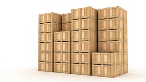 Wooden Shipping Crates Stack 3D model