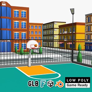 Basketball Court with balls in Urban City