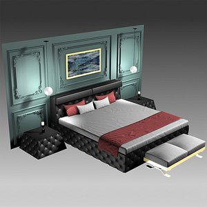3D model Chesterfield Leather Bed Set