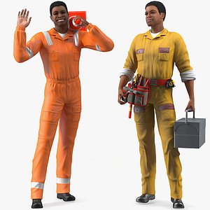 Light Skin Black Workers Rigged Collection for Maya 3D model