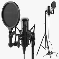 Condenser Microphone Kit with Pop Filter and Tripod Black