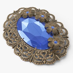 Vintage Aged Brooch with Precious Stones 3D
