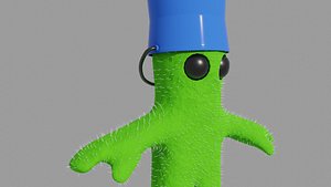baby green humanoid cactus with bucket on head 3D