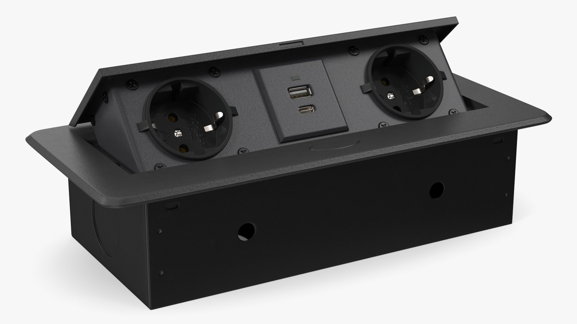 Desktop Power Strip 2 EU Plugs USB Black 3D model preview