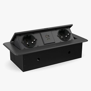 Desktop Power Strip 2 EU Plugs USB Black 3D model