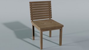Ash Textured Wood Low-Poly Slatted Chair Game-Ready