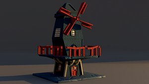 Stylized Windmill  Fantasy Game Ready 3D Asset PBR Low Poly