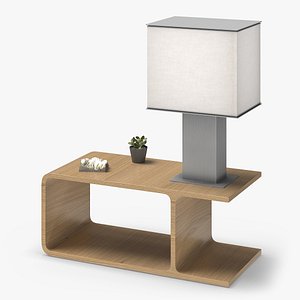 3D Modern Fabric Shade Lamp on Wood Bedside model