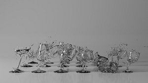 3D 5 types of wine glass destruction animation model