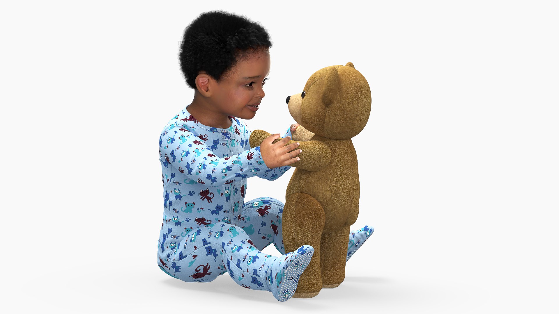 Dark Skinned Baby Boy with Teddy Bear 3D model preview