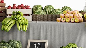 3D model Fruit and vegetable market stall