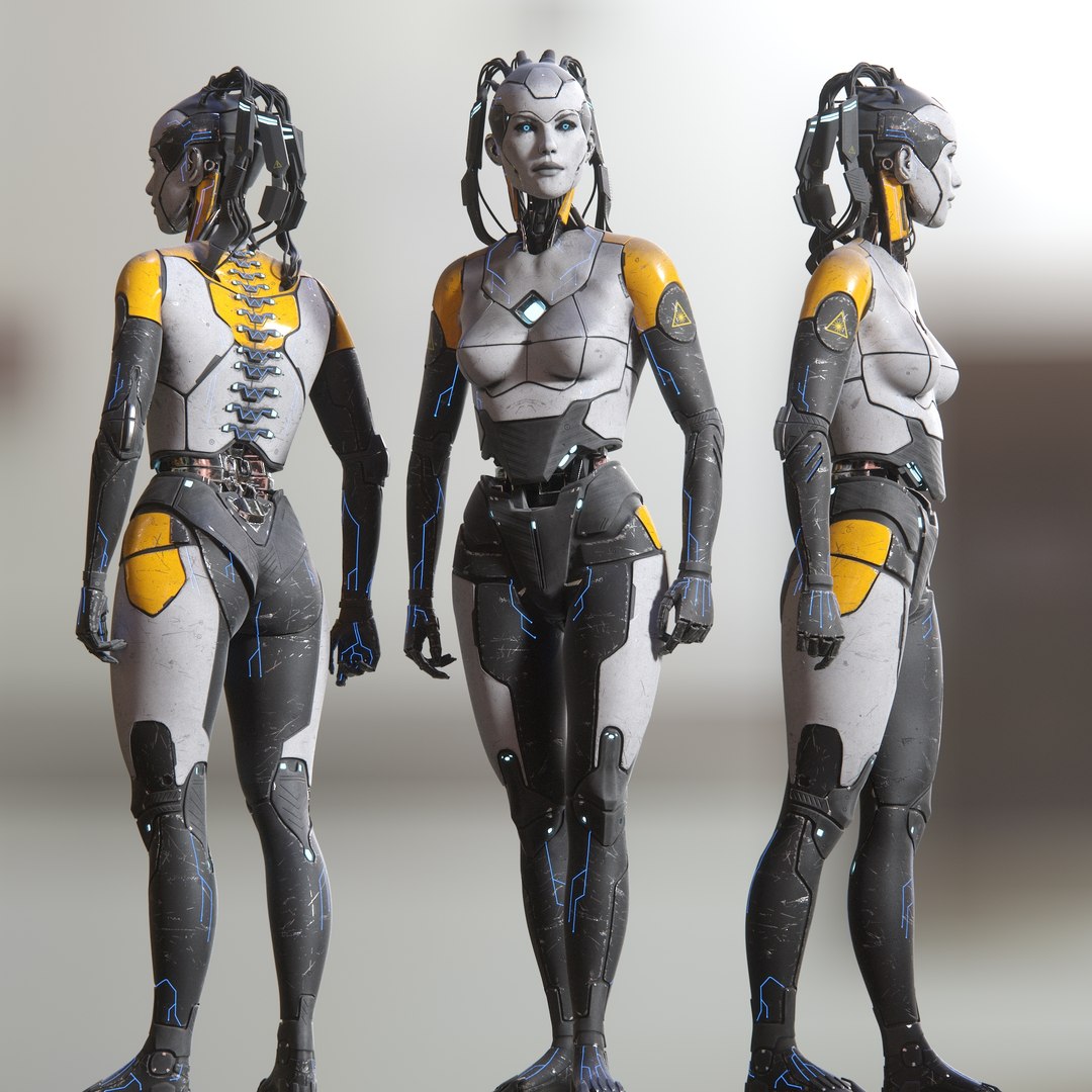 Cyberpunk robot 3d model фото 43