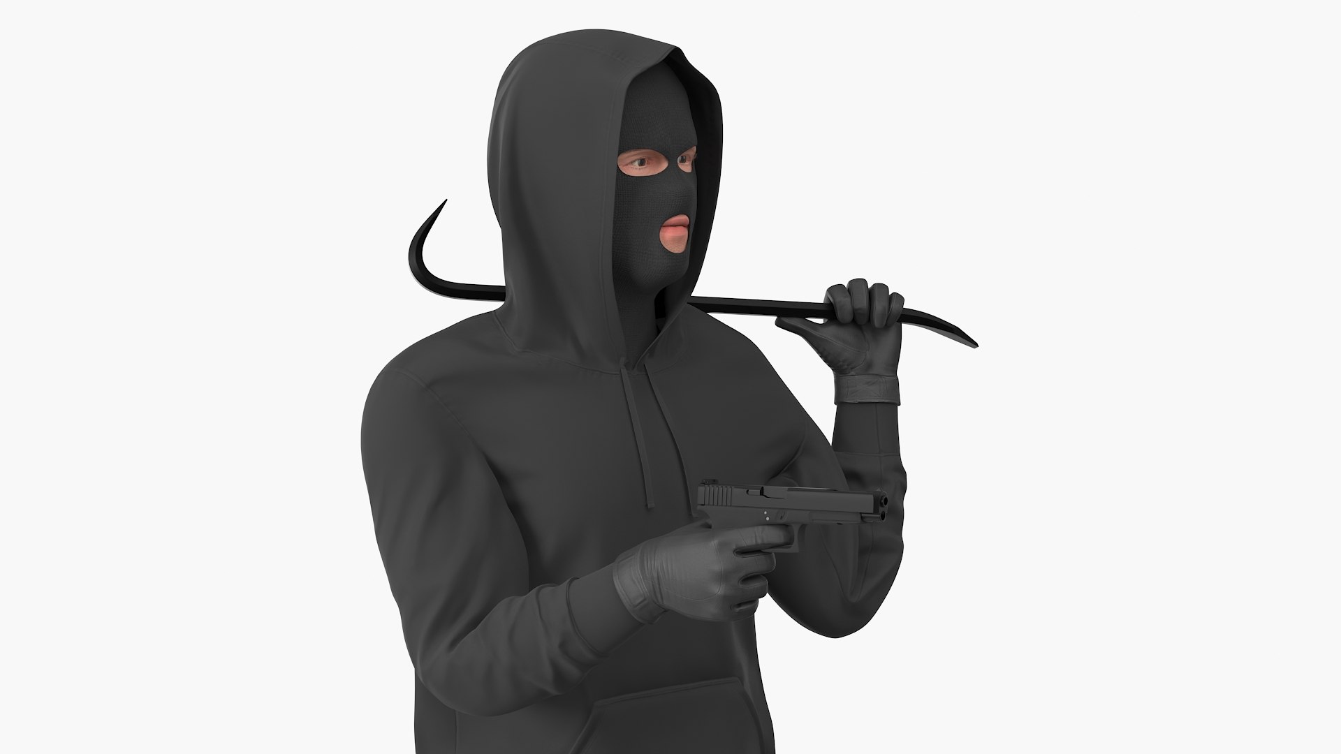 Robber Wearing Mask and Hood Rigged for Cinema 4D 3D model preview