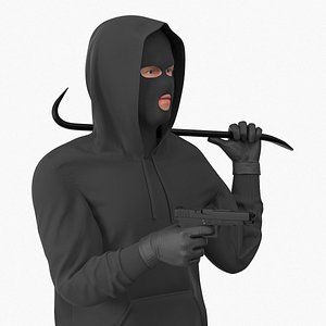 Robber Wearing Mask and Hood Rigged for Cinema 4D