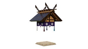 3D model Sumo Ring Dohyo with Traditional Roof - Japanese Sumo Arena
