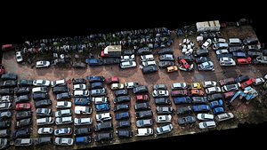 3D cars wreckage terrain junkyard large area drone photogrammetry model