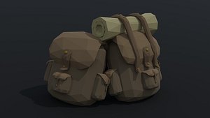 Low-poly cartoon fantasy backpack kit Poly Style 3D model