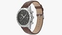 Chronometer Wrist Watch Brown Leather Bracelet Black Dial