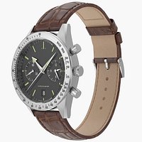 Chronometer Wrist Watch Brown Leather Bracelet Black Dial
