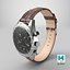 Chronometer Wrist Watch Brown Leather Bracelet Black Dial