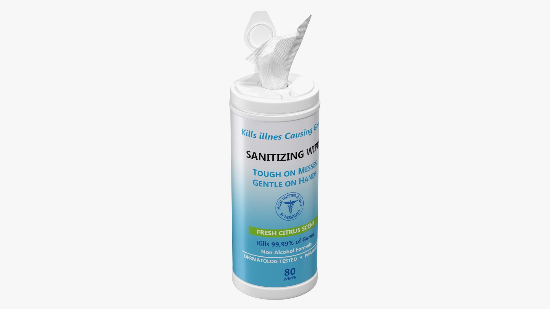 Opened Sanitizing Wipes 80 Count Small Canister 3D model preview