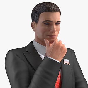 Republican Man Thinking Pose with Republican Badge