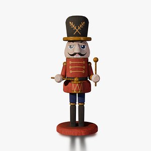 Low Poly Stylized Nutcracker Toy Soldier Rigged Animated Idle Sit