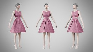 3D model Dress 33 Dusty Rose Velvet With Design