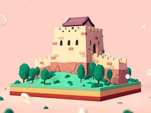 Cartoon Low Poly Great Wall China Illustration