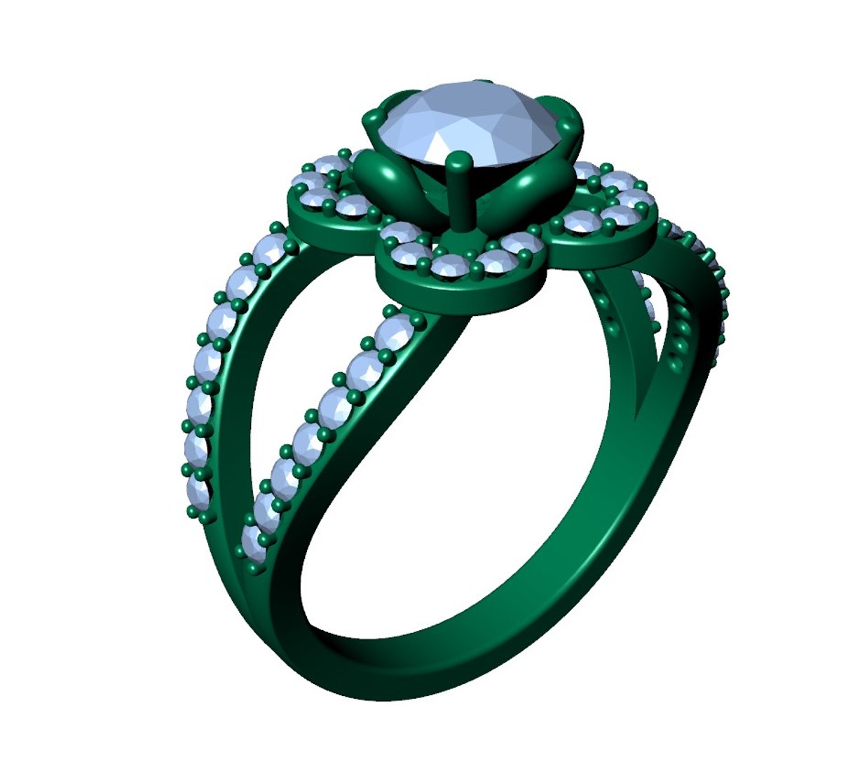 Engagement Ring Flower Gear Style Halo Diamonds RPSV004 3D Print Model