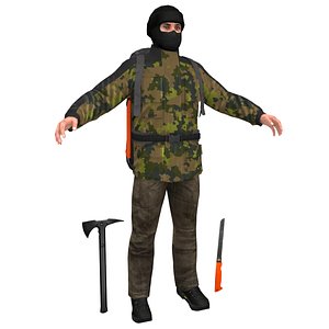 3D survivor man backpack model